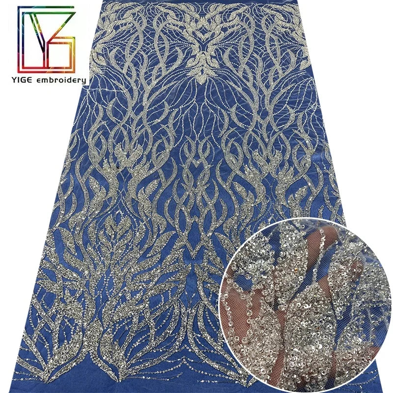 Luxury Bridal Women Wedding Lace High Density Beaded Lace 3d Crysta Sequins Embroidery Tulle Fabrics