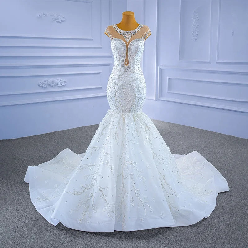 Jancember RSM67296 Bohemian Heavy Beading Sequin Fashion Women Mermaid Wedding Dress