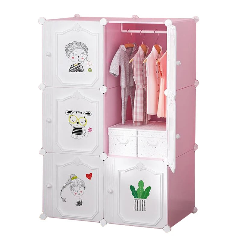 Children Wardrobe Kids Simple Modern Home Bedroom Small Cloth Wardrobe Rental Room Storage Simple Baby Storage Cabinet