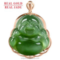 Certified Grade a Cat Eye Spinach Green  Hetian Jade Green Jade Buddha Pendant 18K Rose Gold Pendant Natural Men and Women