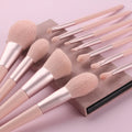 Professional 11pcs Luxury Pink Synthetic Hair Makeup Brushes Wooden Handle Smudge/Fan Multi-Style Custom Logo Concealer Face
