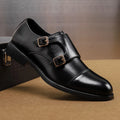 Mens Leather Shoes Daily Thick Bottom Low Cut British Style Business Solid Color Commuting Retro Formal Shoes Buckle Loafers