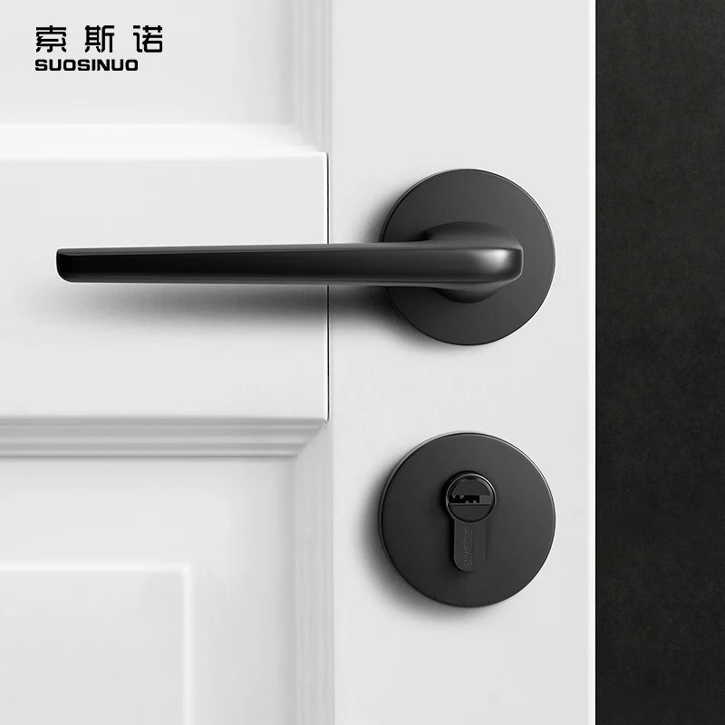 Matt Black Zinc Alloy Round Lever Door Handle Interior Lock Handle Design for Bedroom Wooden Doors