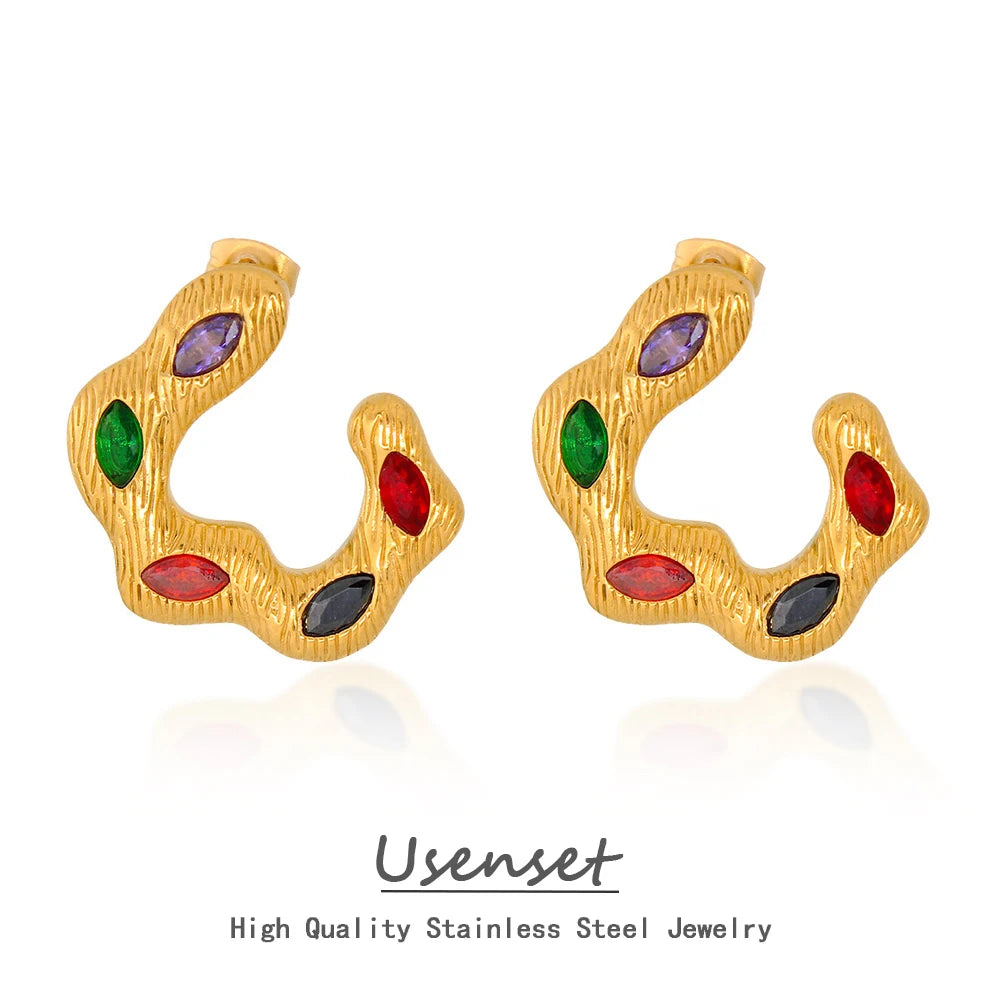 New Fashion 18k Gold Plated Stainless Steel Women's Earrings Luxury Diamond Inlaid Cz Zircon Stylish Simple