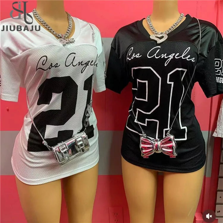 Fashionable Casual V-neck Short Sleeved T-shirt Women Summer Breathable Sportswear Oversized Top