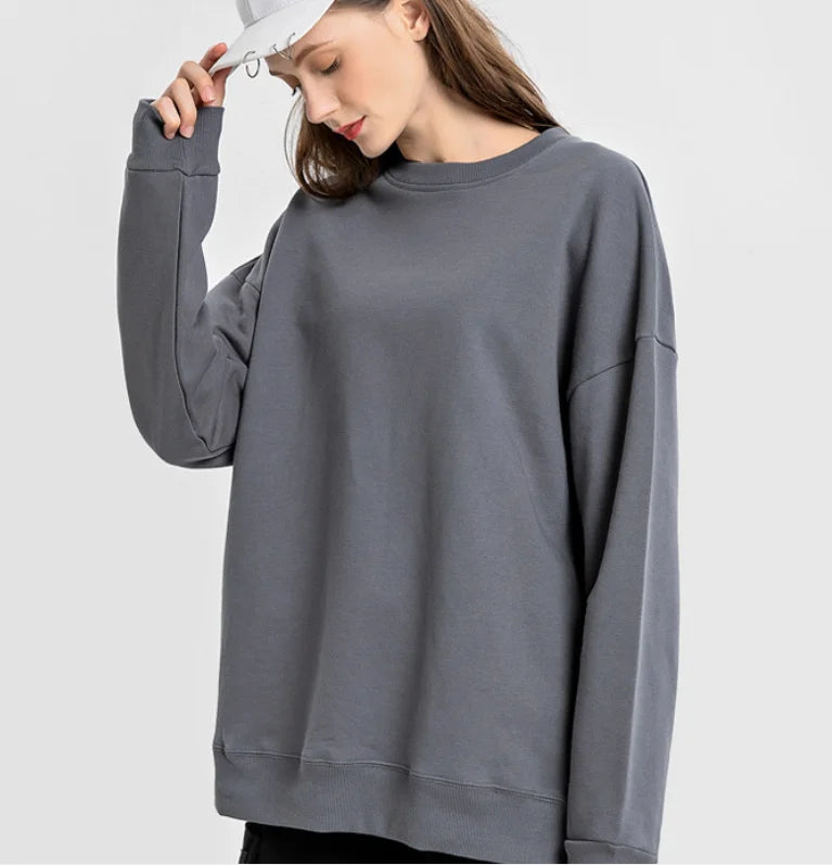 Unisex Crew Neck Solid Color Drop Shoulder Custom Logo Autumn Long Sleeve Pullover
