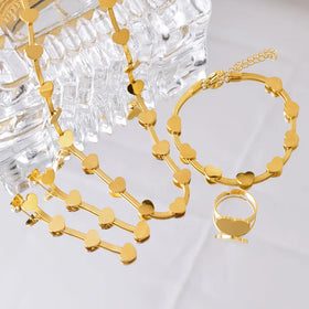 2024 New 4pcs Stainless Steel Heart Snake Chain Jewelry Set Necklace Bracelet Earrings Ring 18k Gold Plated Tarnish Free Set