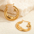 Fine Jewelry Earrings Star and Moon Circle Hoop Earrings Gold 18k Luxury Stainless Steel Statement Crescent Earrings