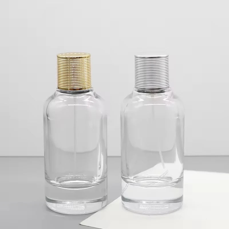 Luxury Crystal Glass Perfume Bottle Packing Crimp 100ml Round Empty Premium Cosmetic Pump Spray Fragrance Bottles