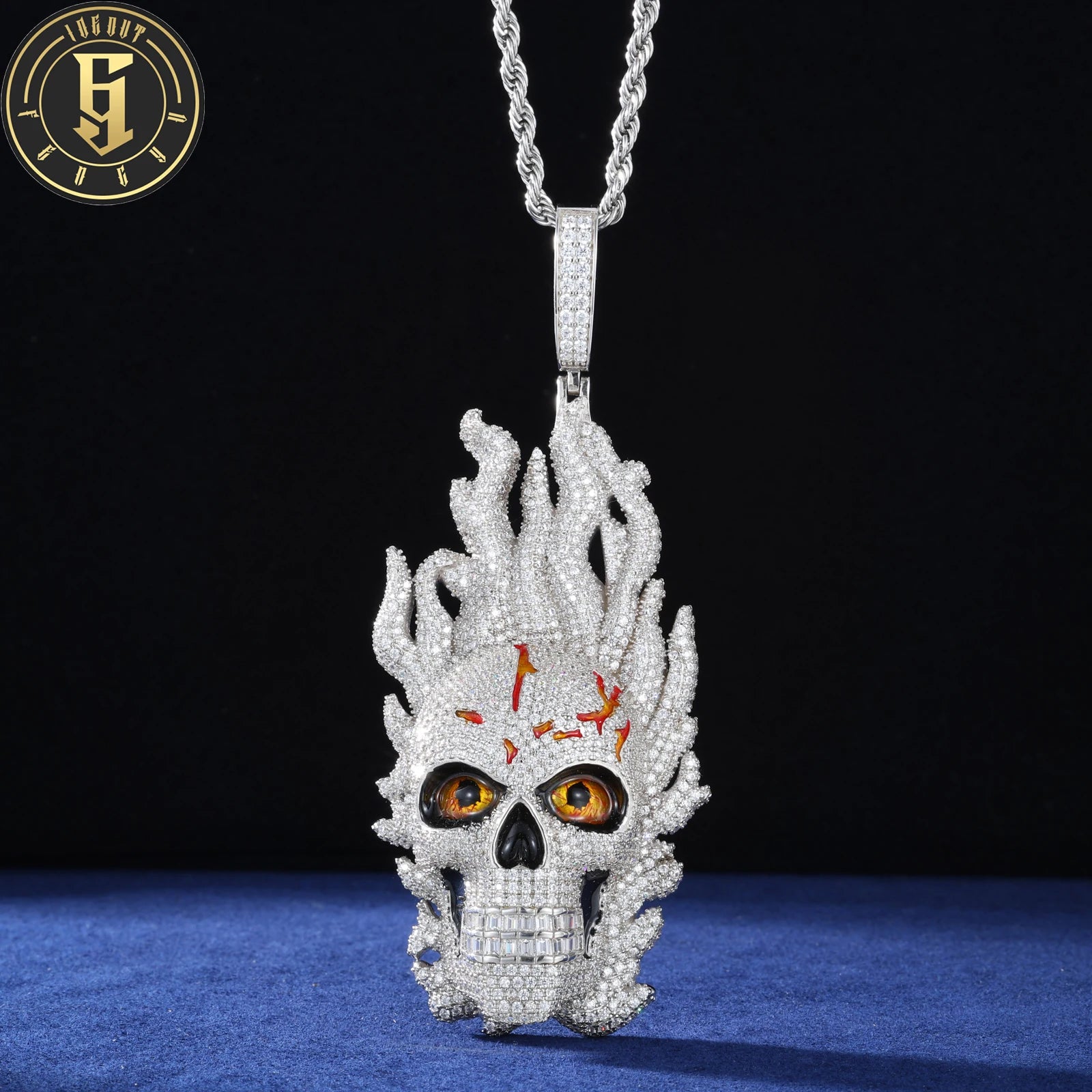 Personalized Rapper Hip Hop Jewelry Wholesale Brass Baguette CZ Diamond Iced Out 3D Enamel Skull Head Pendant