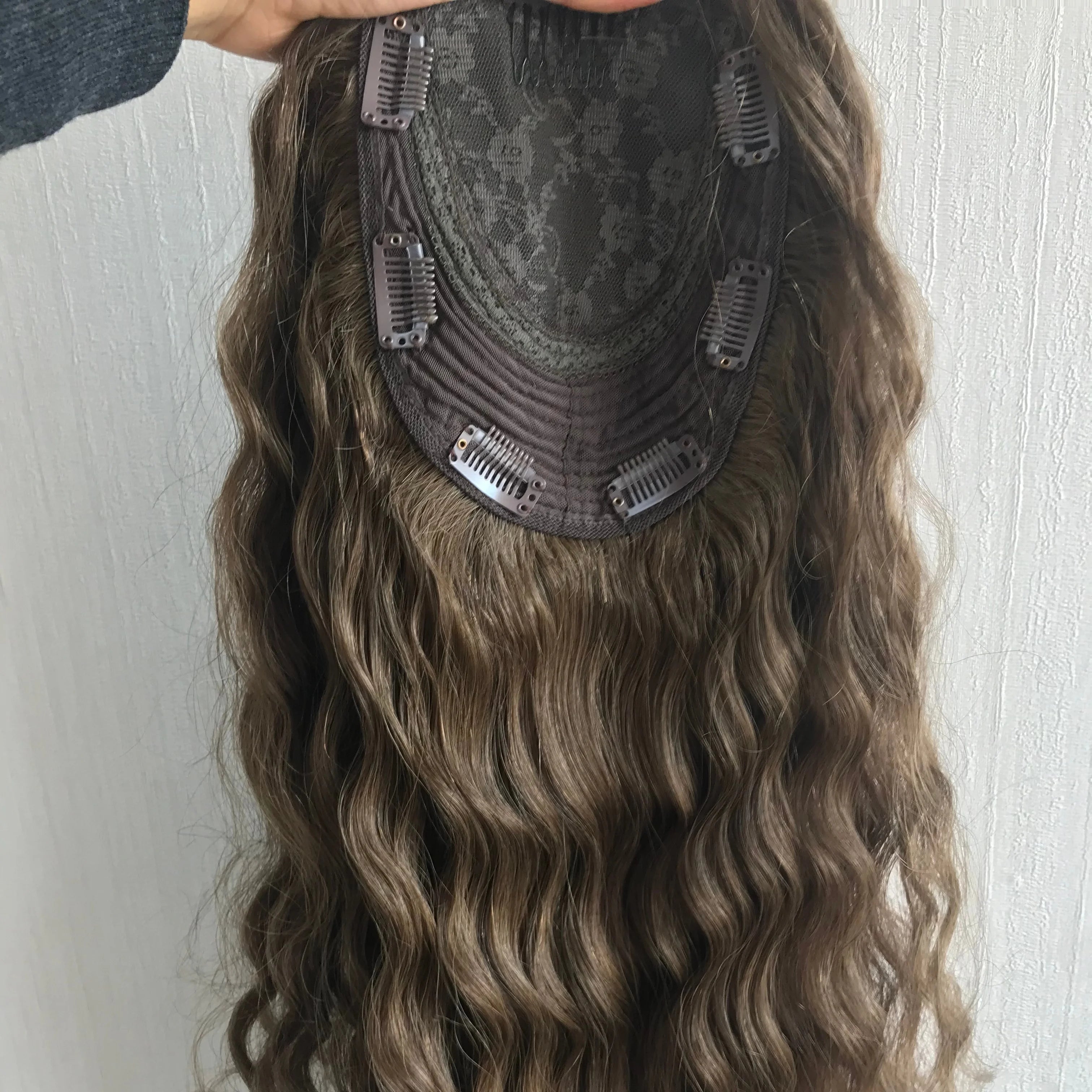 Natural Wavy Silk Top Human Hair Topper Woman Hair Silk Base Kippah Topper