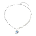 Sterling Silver Pearl Sleek Silver Paperclip Chain Necklace with Moonstone Floral Pendant Adjustable Length Women Jewelry Gift
