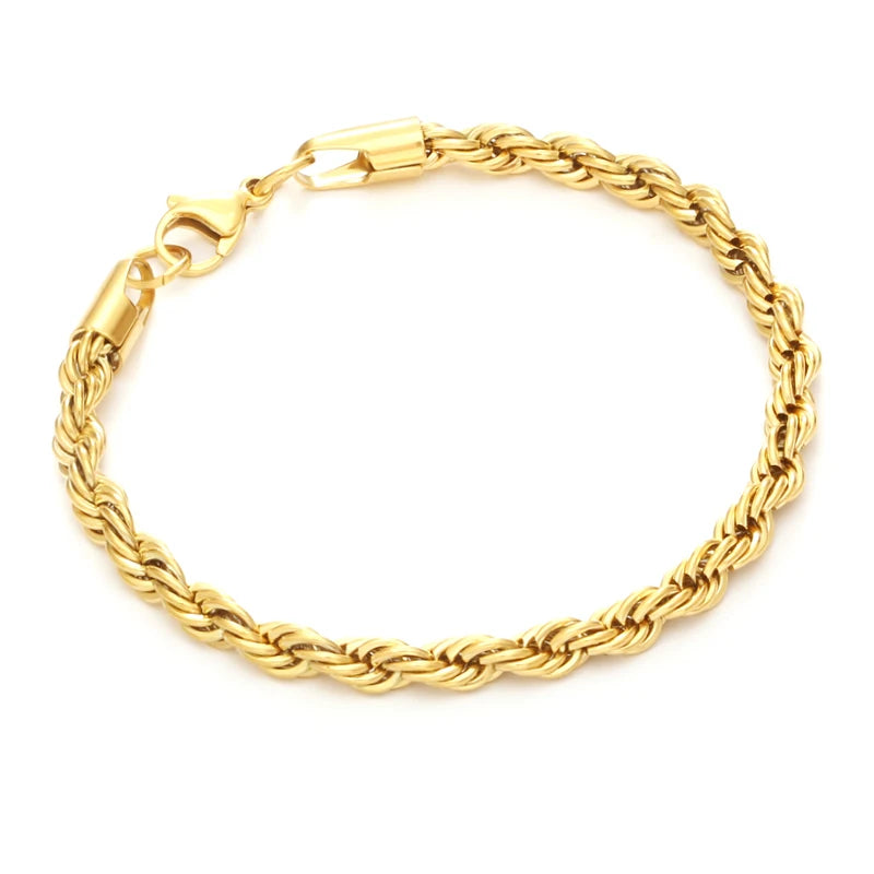Hip Hop Jewelry Women Mens Thick Stainless Steel Steal Steel Retorcida Cable Chain Gold Plated Twisted Rope Chain Bracelet