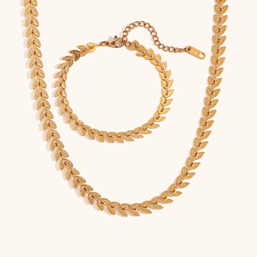 Dingran High Fashion Fish Tail Shape Necklace & Bracelet & Anklet Gold Plated Stainless Steel Fashion Jewelry