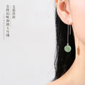 AA00364 Vintage Long Chain Jade Earrings Wire Luxury Green Round Jade Dangle Earrings Jewelry for Women