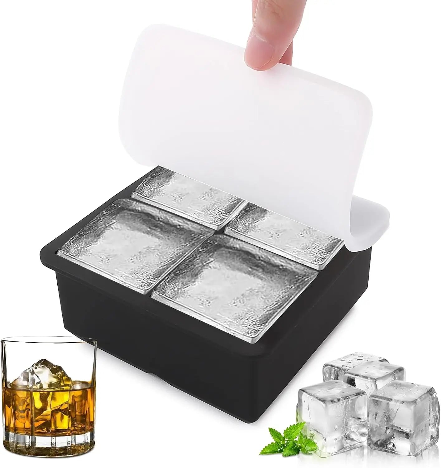 Custom Logo Food Grade 6 Cavities Silicone Ice Cube Mold Custom Stackable Durable Silicone Ice Cube Tray With Lid