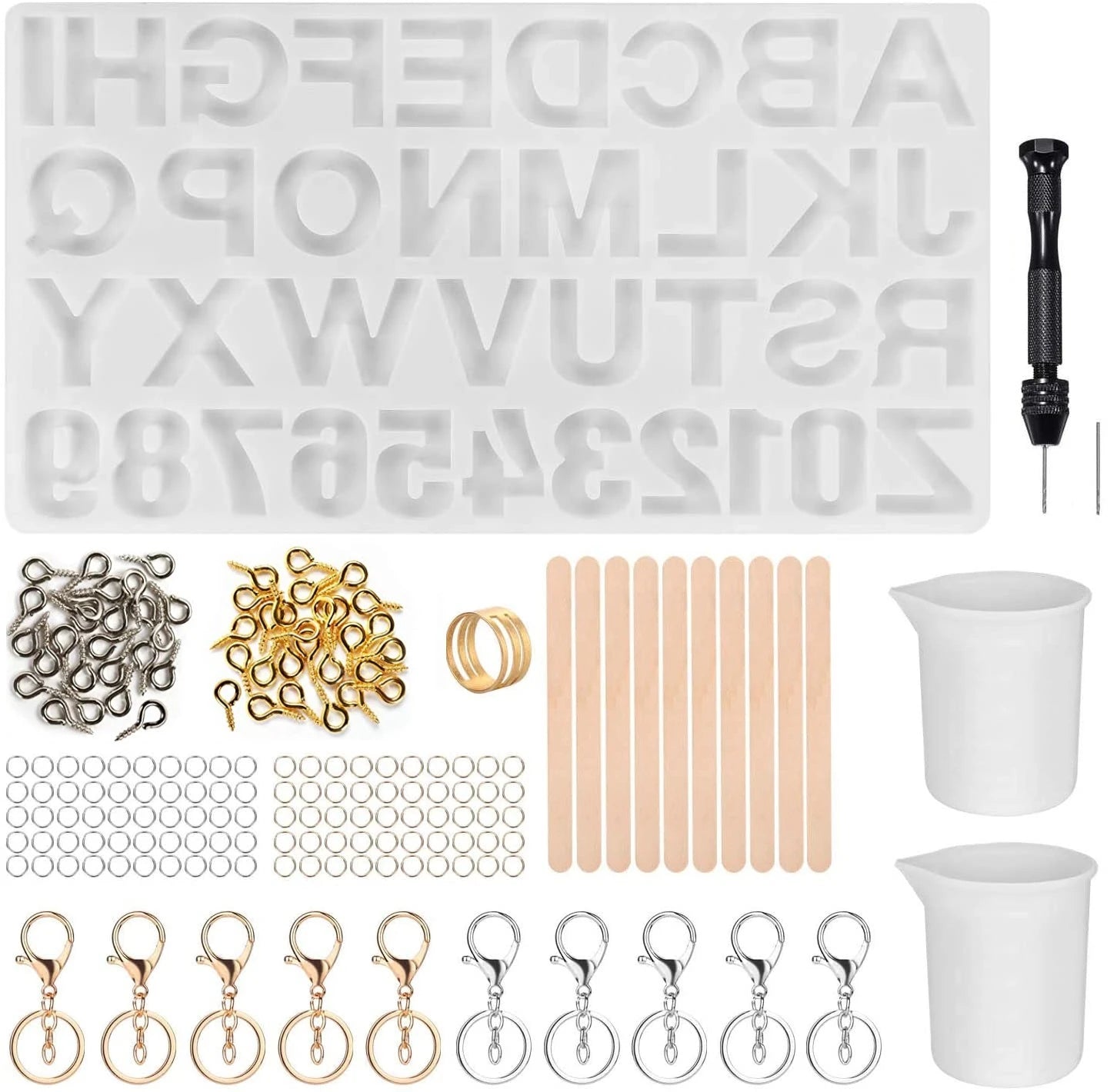 Durable Handmade DIY Crystal  Keychain Capital Letter Epoxy Silicone Mold Set Alphabets Silicone Resin Molds Kit for Keyring