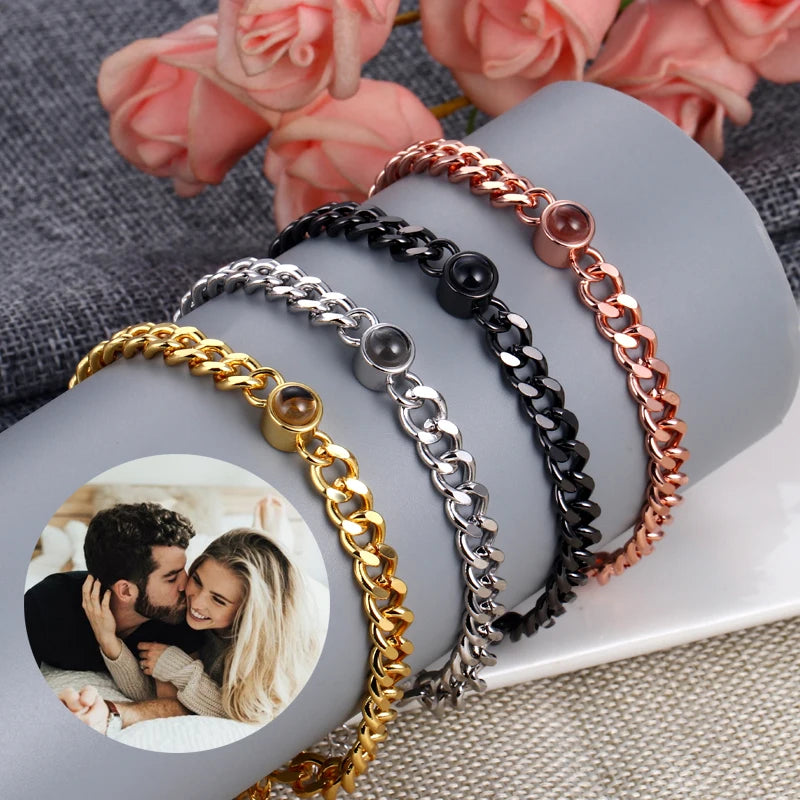 Fashion Jewelry Design Copper Brass Sweethearts Projection Photo Bracelet Custom Charm Women Men Bracelet