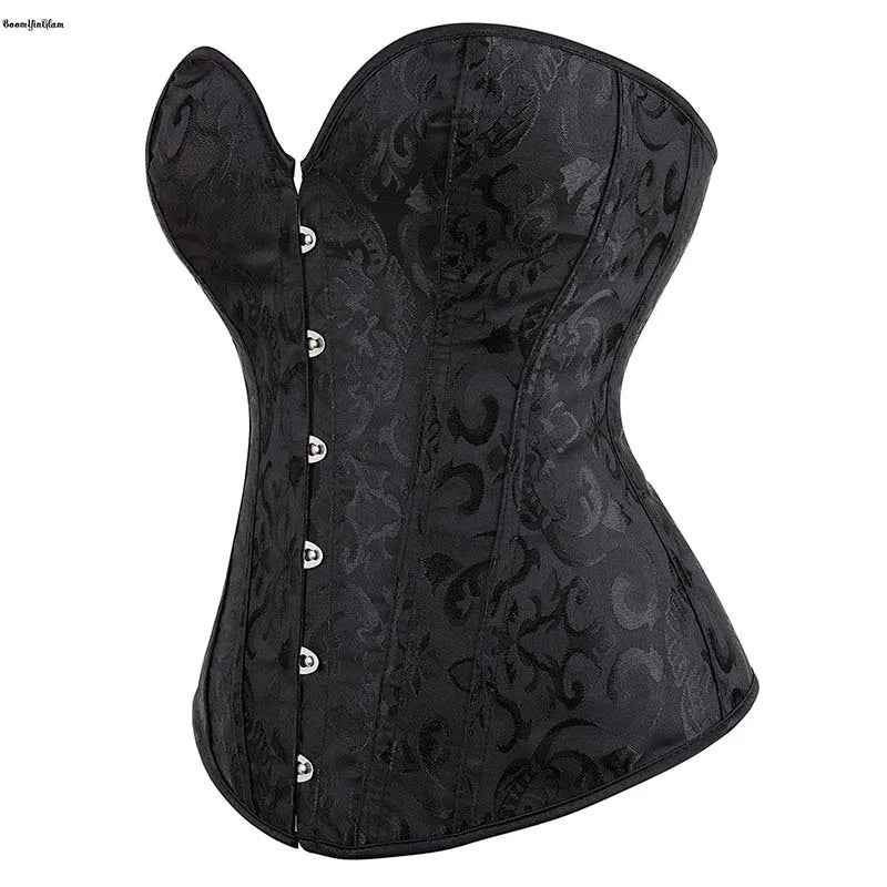 Jacquard Overbust Corset Hemming Simple Elegant Bustier Top Plastic Boned Shaper Outfit Edge Korsett for Women