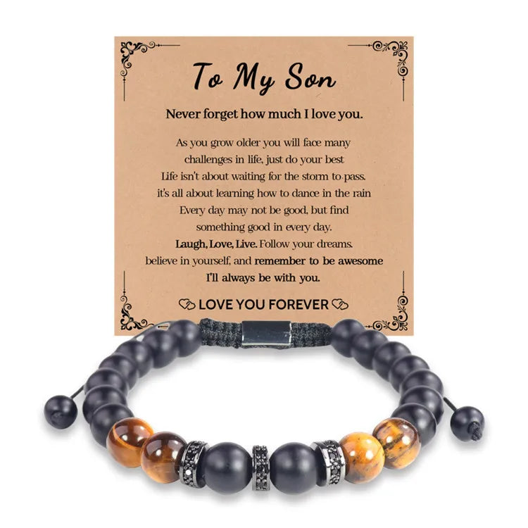 Handmade Birthday Christmas Gift for Him Husband Sun Tiger Eye Black Bead Men Bracelet