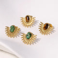 2026 New Women Jewelry Wholesale Retro Niche Non-fading Natural Stone Versatile Stainless Steel Stud Earrings