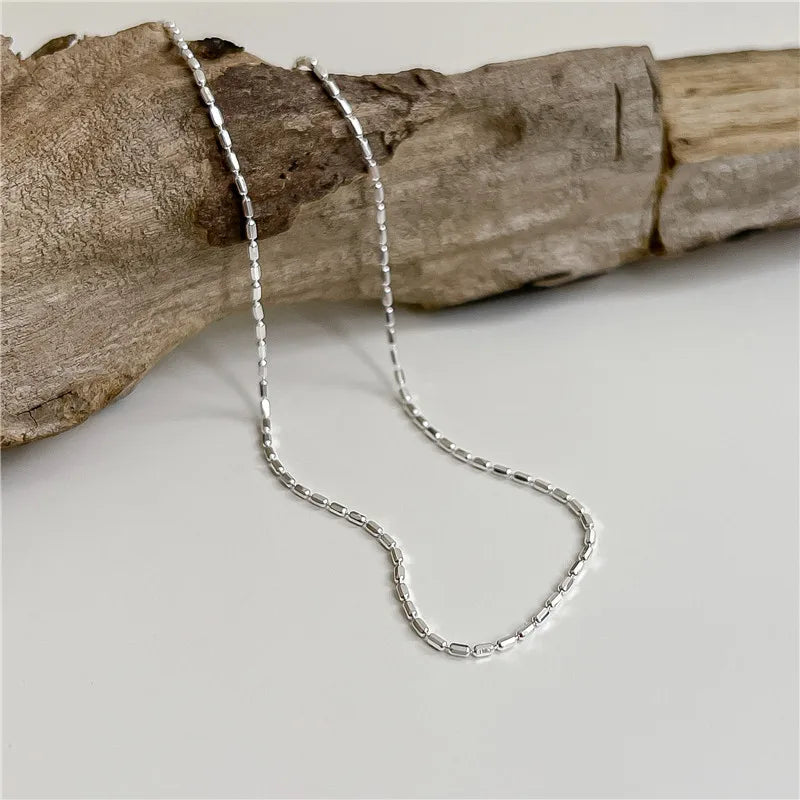 1MM Geometric Beads Chain Necklaces Women Fine 925 Sterling Silver Jewelry