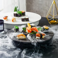 Japanese Style Frosted Ceramic Sushi Plate Black Round Dry Ice Salmon Fish Sashimi Serving Tray Restaurant Home Dinnerware Sets