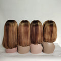 Wholesale Highlight Color Short Straight Bob Wigs Virgin Brazilian Human Hair HD Lace Frontal Wigs for Black Women