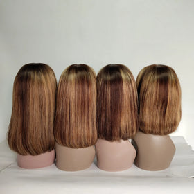 Wholesale Highlight Color Short Straight Bob Wigs Virgin Brazilian Human Hair HD Lace Frontal Wigs for Black Women