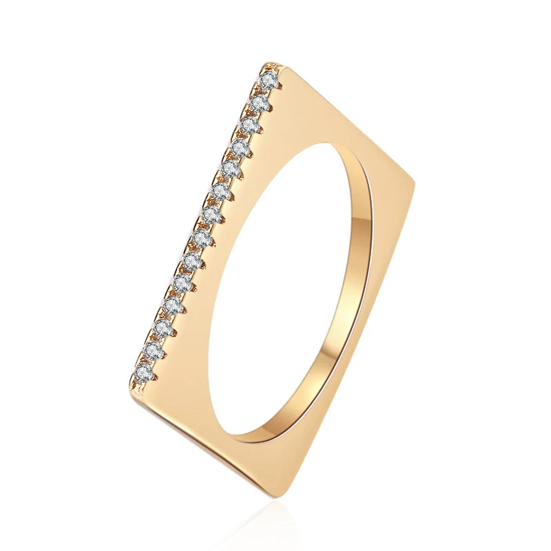 Designer Unique Zircon Square Brass 18k Gold Plated Gemstone Trendy Geometric Micro Insert Certified Stacking Rings for Women