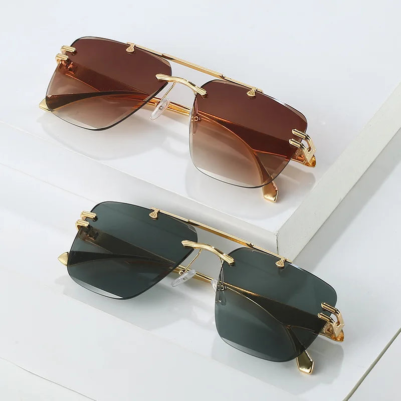 DL GLASSES Classic Double Bridge Pilot Eyewear Cut Edge Gradient Oculos 2024 Men Eyeglasses Rimless Sunglasses