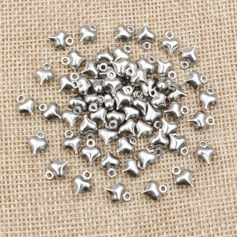 30pc/lot 10x8mm Heart Charms 316 Stainless Steel Heart Cute Necklace PendantCharms DIY Jewelry Making Supplies