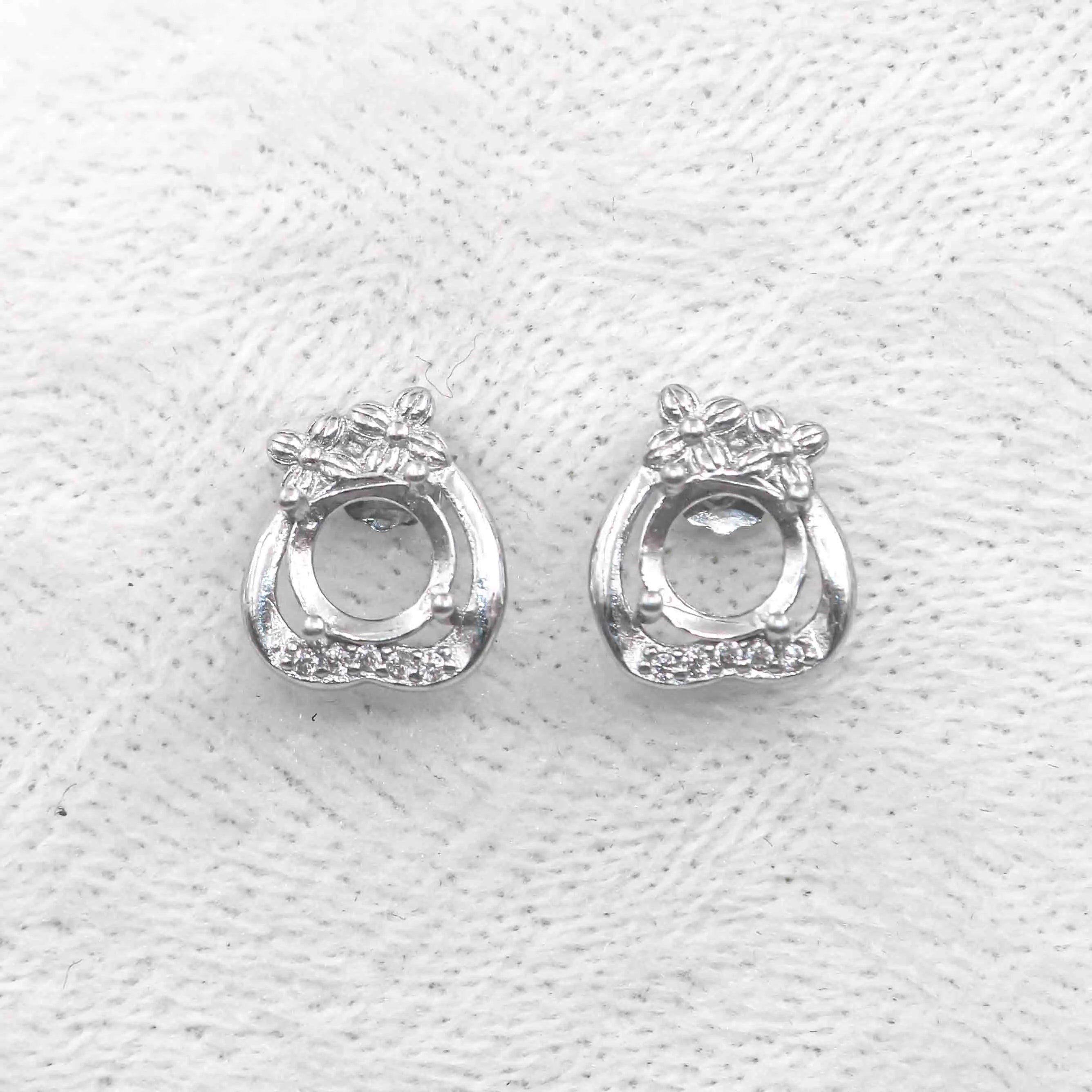 Sterling Silver 6*6mm Semi Mount Stud Earrings Empty Support Blank Claws Setting S925 Base Without Center Stone for DIY Inlay