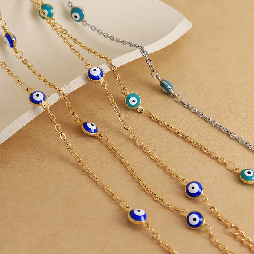 Luxurious Women's Bohemian Style Evil Eye Stainless Steel Jewelry Gift Set Fashionable Necklace & Bracelet for Women