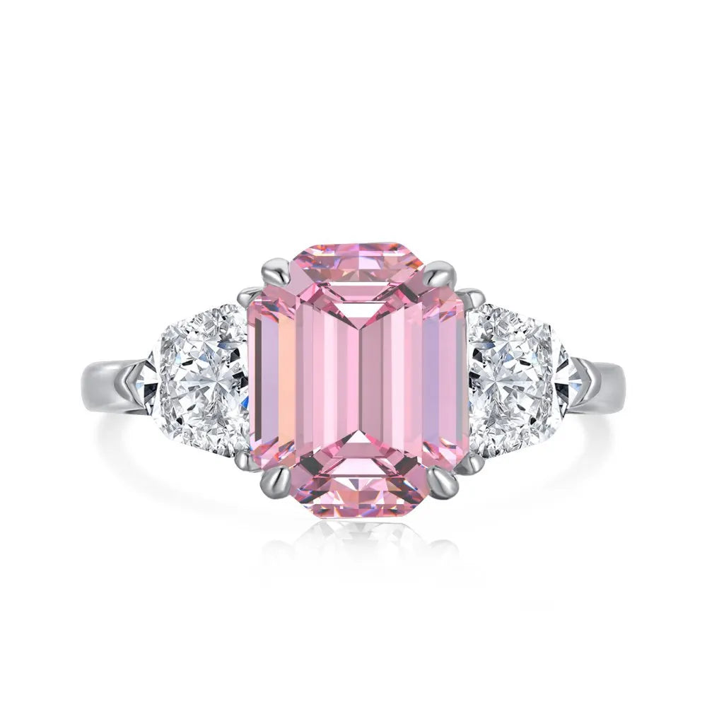 Tik Tok Popular Jewelry Sterling Silver High Carbon Diamond Ring White Pink Blue Aquamarine Ring for Women Girls