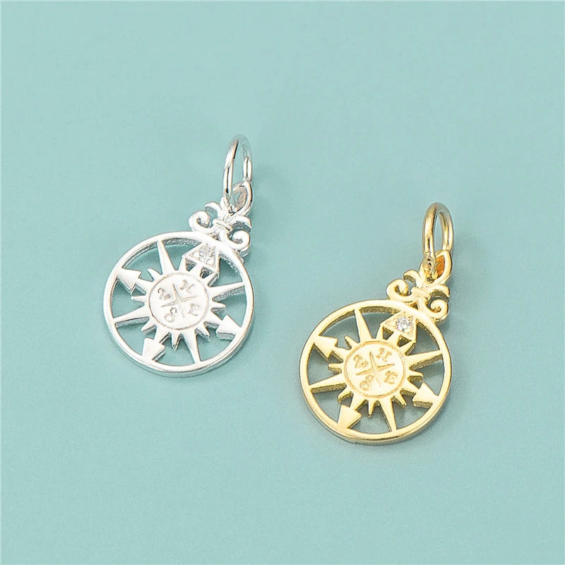 Hot Sale 10mm Compass Jewelry Finding 925 Sterling Silver Hollowed Out Pave Zircon Compass Pendants