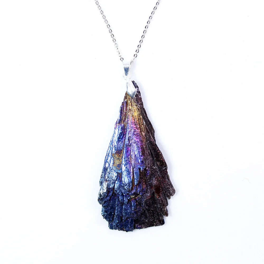 Wholesale Crystals Healing Stone Electroplate Blue Peacock Tourmaline Feather Pendant