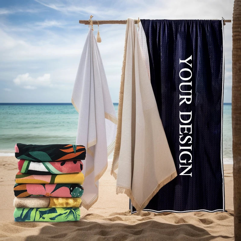 Custom Designed Waffle Weave Beach Towel for Kids Sand-Free and Recycled for Summer with Logo Print