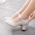 Classic Lace Beaded Wedding Bridal Shoes Buckle Strap Pointed Toe Dress High Heels Shoes for Women Dating Party Women's Pumps