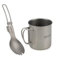 Cookware Set 300ml/350ml/420ml/550ml/650ml/750ml Ultralight Titanium Cup with Folding Dinner Spork Tableware for Camping Hiking