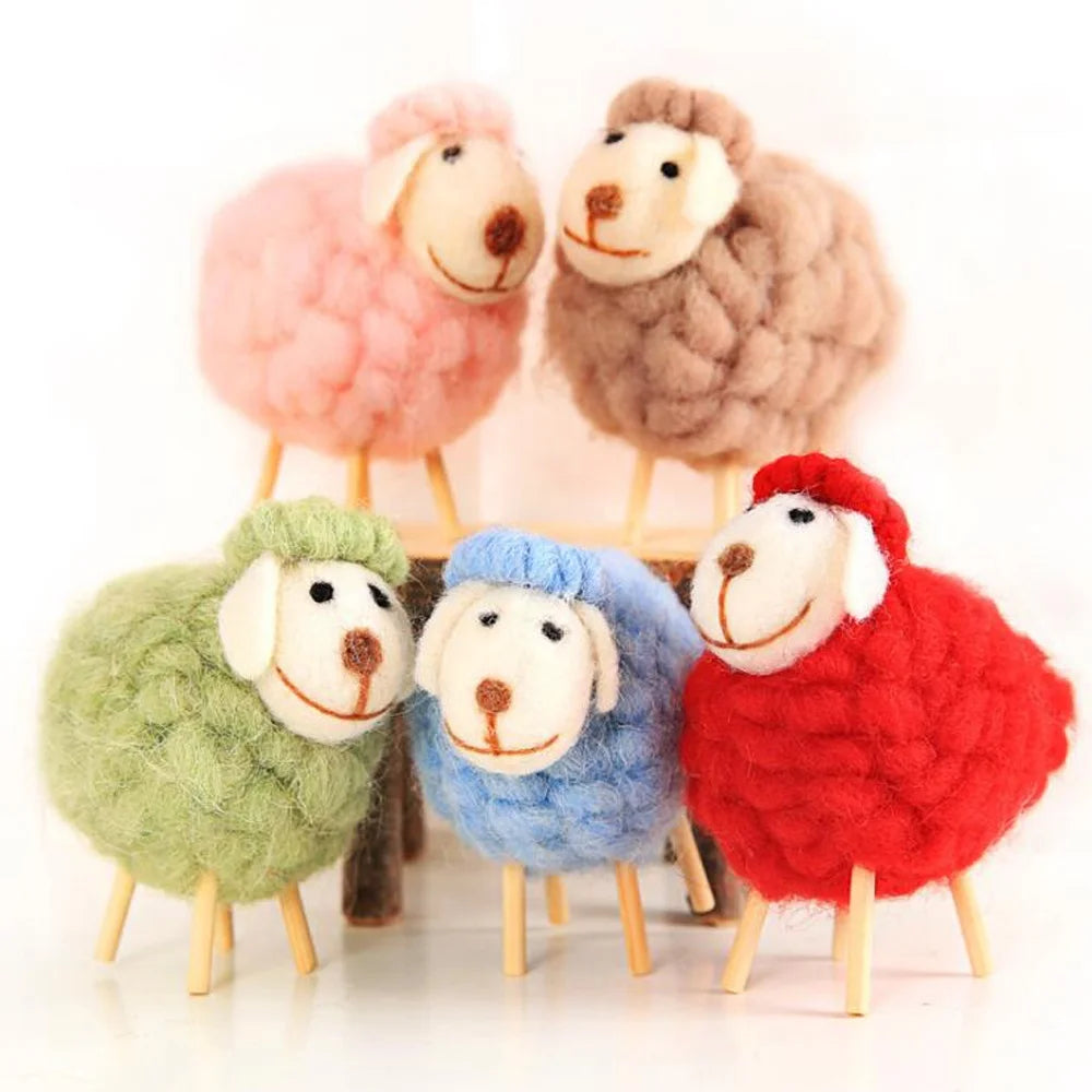 Cute Handmade Folk Art Figurine Education Felted Animals Toy Home Decoration Ornaments Wool Felt Sheep Dolls DIY Toys Customized