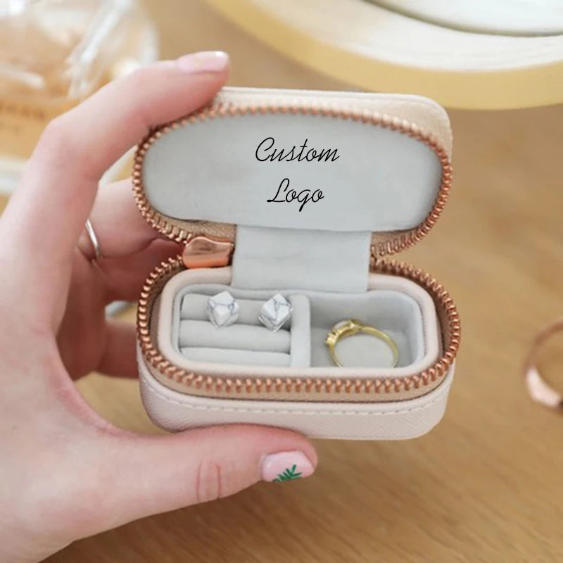 Mini Custom Travel Organizer Mini Velvet Flocking Liner Leather Jewelry Box Pu Small Ring Pendant Jewellery Storage Case