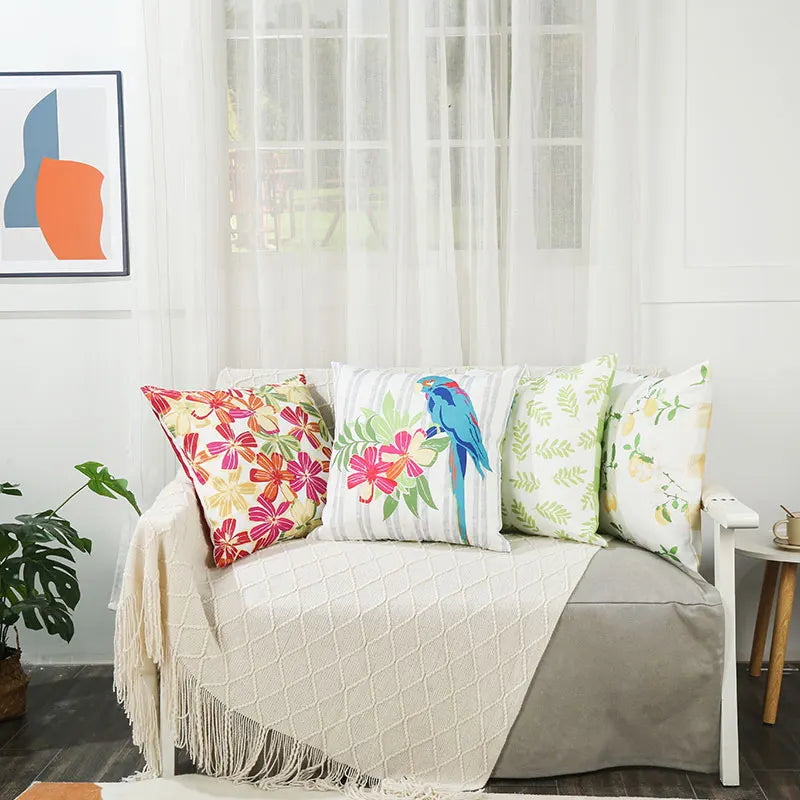 Amity New Summer Decorative Patio Waterproof Plant Bird Printed Outdoor Decor Cushion Cover Pillowcase Pillow Case 45x45