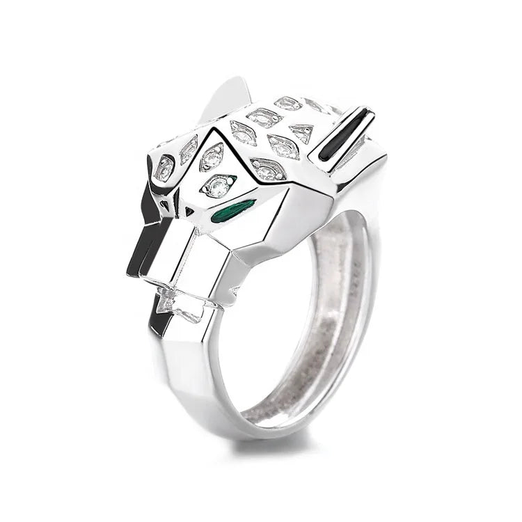 Pure Silver 925 Dubai Men Ring Cool Leopard Hip Hop Rings Jewelry for Men