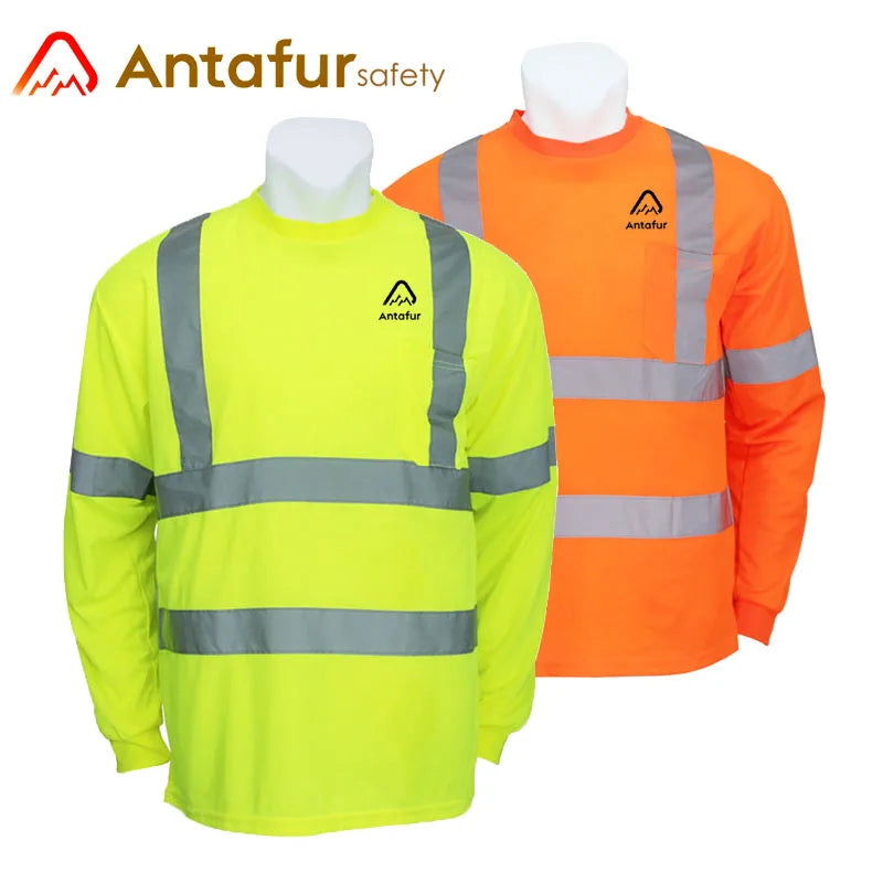 EN 20471 ANSI Class 3 Hi Vis Reflective Birdeye Mesh Fabric Long Sleeve Shirt High Visibility T Shirt Safety Workwear