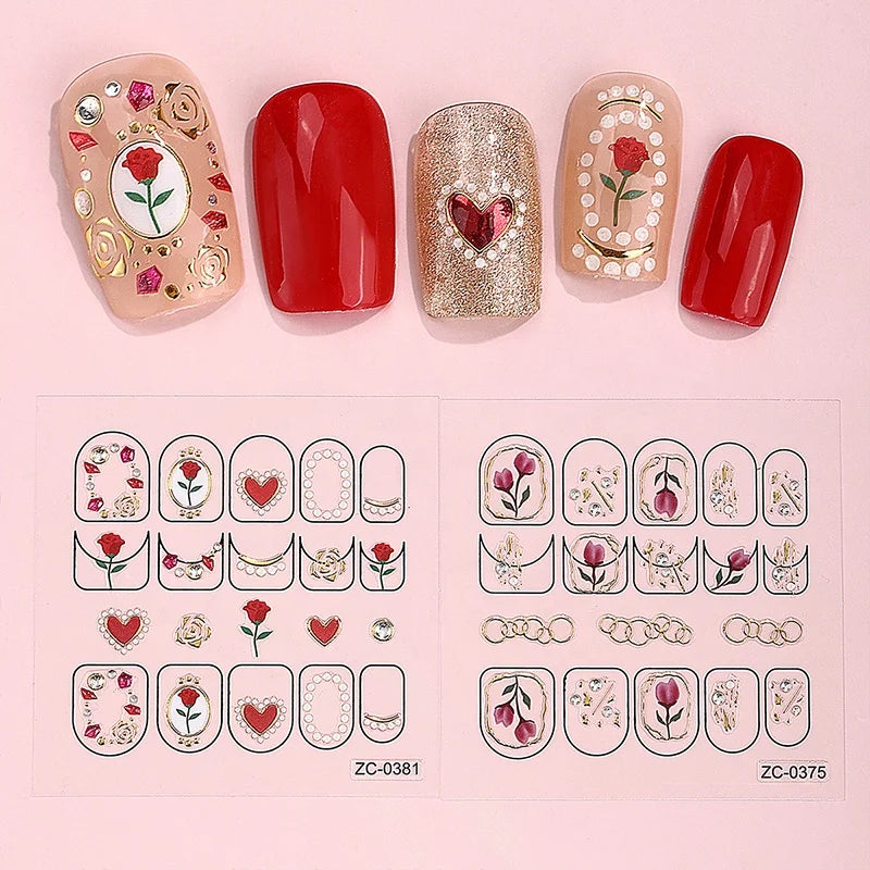 Pop Finger Nail Art Embossed Laser Adhesive Decorative Lilo Stitch Flower 3D Plastic Holographique Eco-friendly Non-Toxic Nails