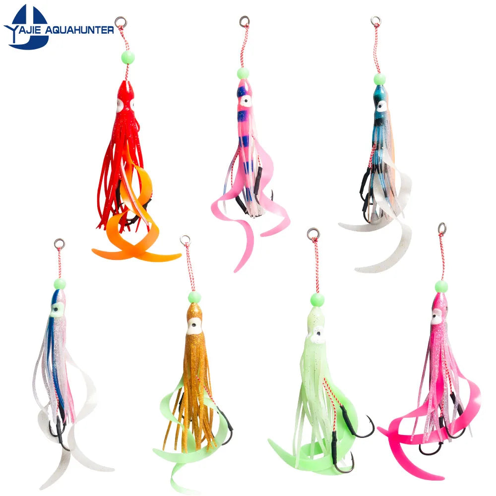 Fishing Lure Double Assist Hooks Pvc Luminous Octopus Skirt Bait