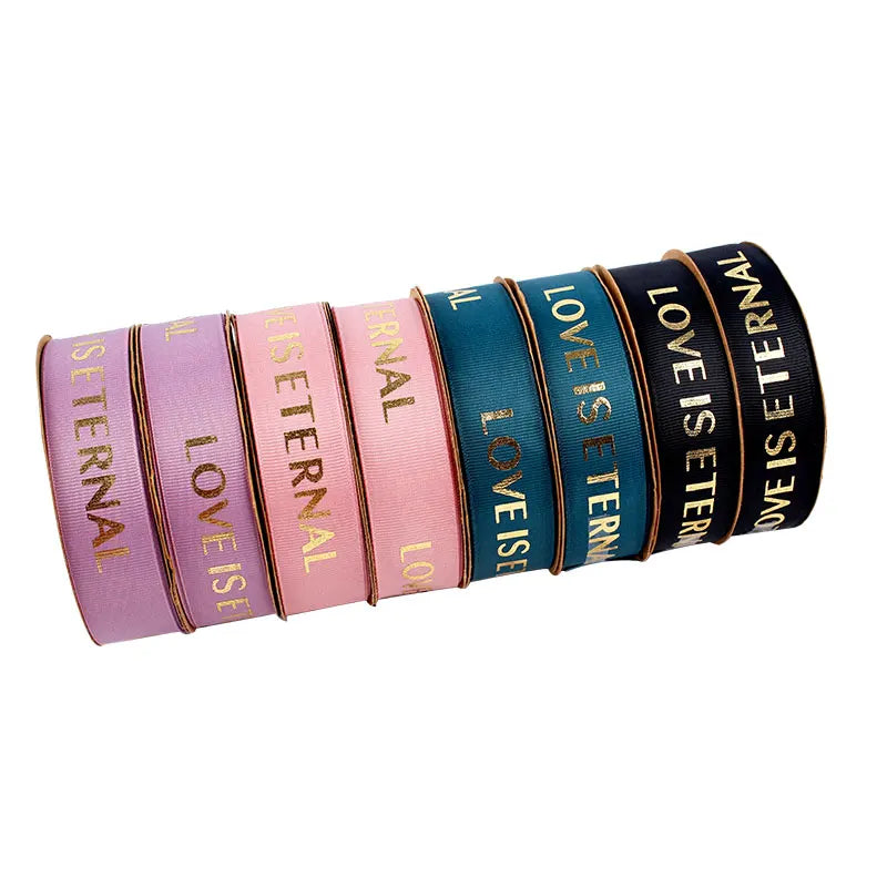 Production OEM 1inch Personalized Gift Ribbon Customized Logo Printed Packaging Gross Grain Ribbon Roll for Box 100% Decoration