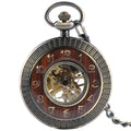 Arabic Numerals Display Case Hollow Steampunk Hand Wind Pocket Watch Vintage Mechanical Fob Watch with Chain for Men Gift