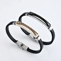 Stainless Steel Leather Bracelet Gold Black Engraved Flower Wholesale Retail Man Woman Bracelet Couple Gift